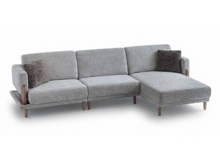 JVmoebel Ecksofa Graues Ecksofa L-Form Holzgestell Modern Wohnzimmer Design, 2 Teile, Kissen mit Reißverschluss, Mit Kissen, Ottomane Links, Ottomane Rechts