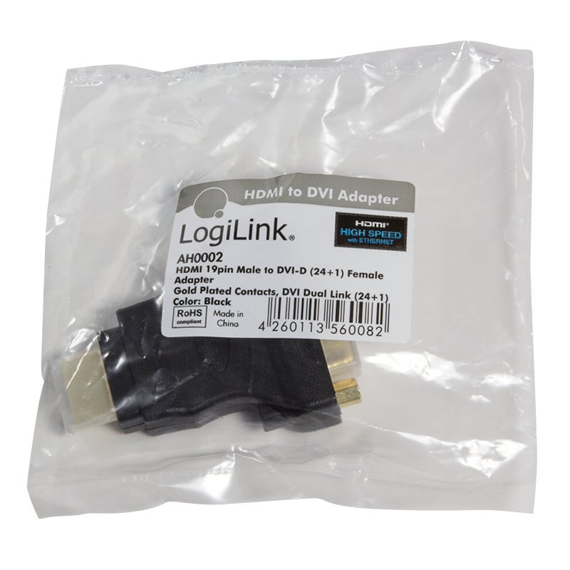 LogiLink HDMI naar DVI adapter, mannelijk naar vrouwelijk, 1080p, zwart