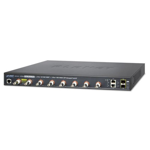 PLANET 8-poorts Long Reach PoE Managed Switch met 2-poorts 10/100/1000T en 2-poorts 100/1000X Coaxial Based Network