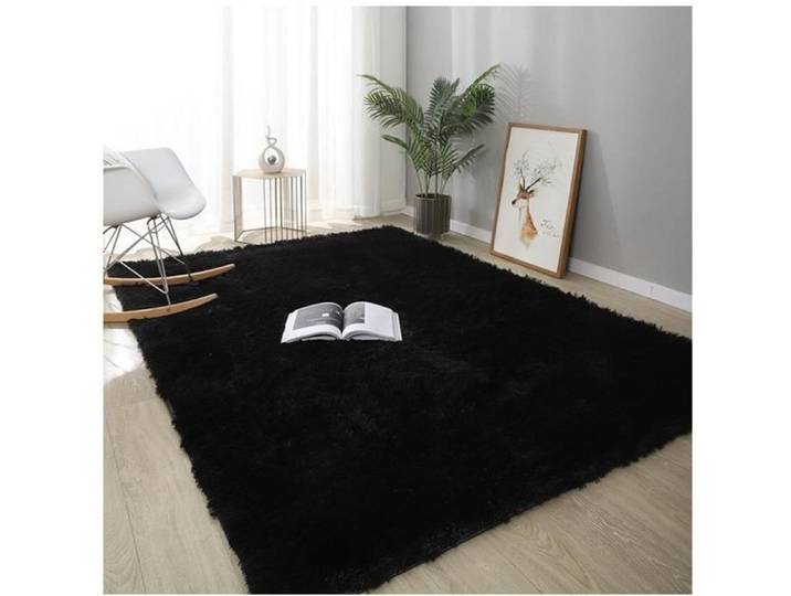 Tapis Shaggy Noir 160x200 cm Extra Doux Antidérapant pour Salon Moderne