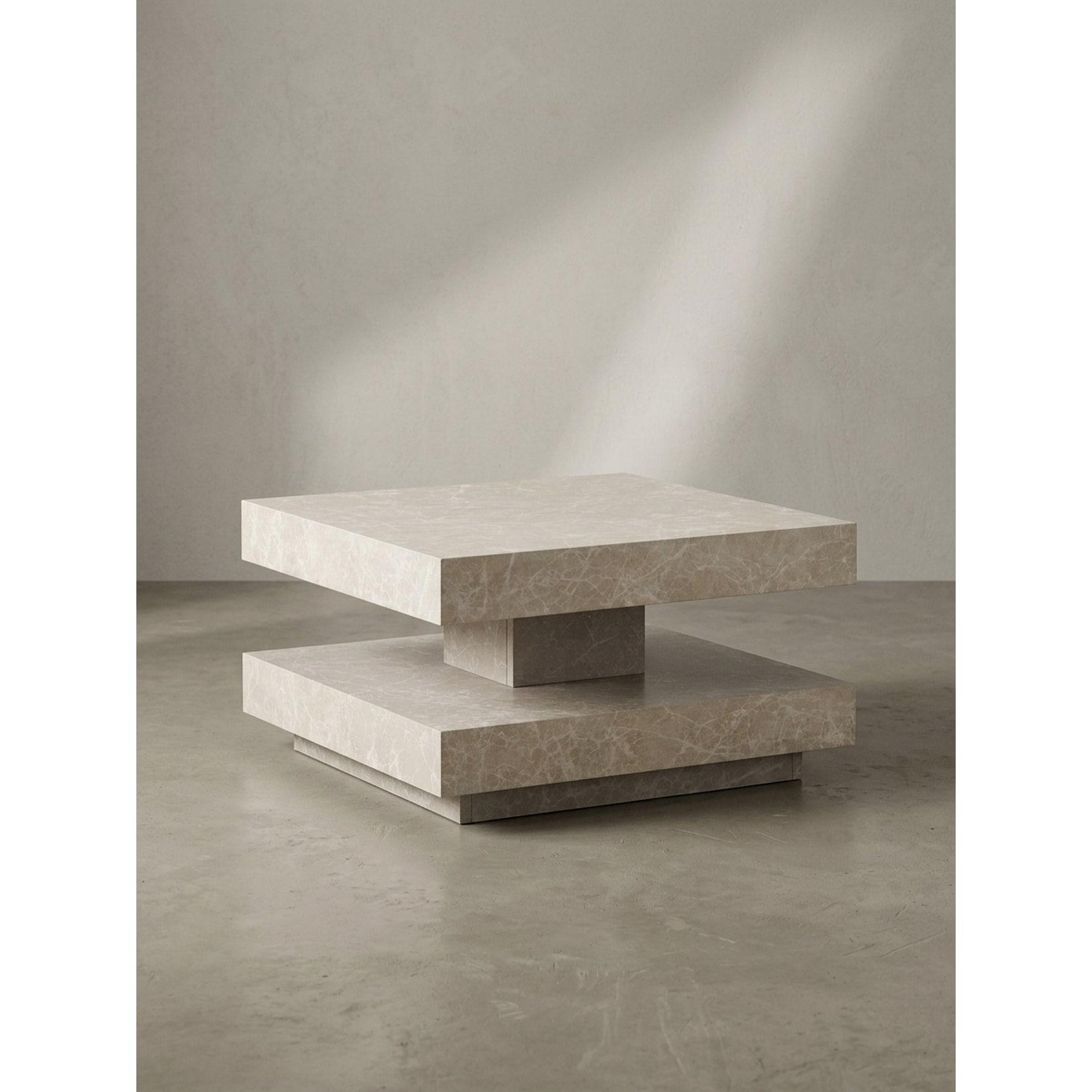 Couchtisch in Stein-Optik mit Stauraum, Modernes Design, Quadratisch, Beige 60x60x34 cm