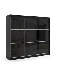 KLEIDERSCHRANK mit Lacobel-Schiebetüren und Aluminium- Leisten, LED-Beleuchtung - VIVONA - 240 cm Schwarz