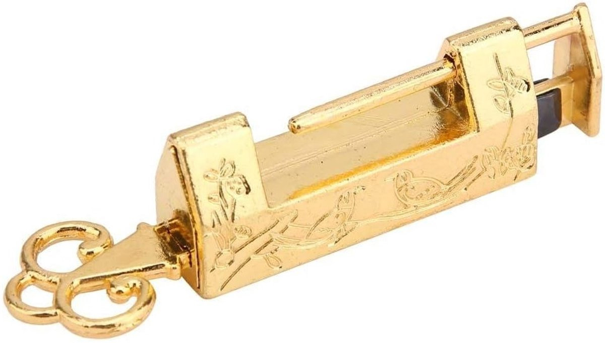 Vintage Bloem Sleutel en Slot - Antiek Gesneden Decoratief Slot met Sleutel voor Sieradenbox en Lade in Goudkleur