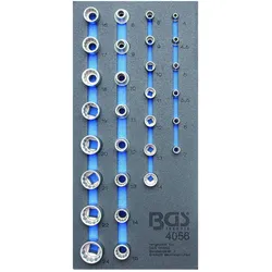 BGS, Zubehör Werkzeugaufbewahrung, Einlage 1/3: Steckschlüssel-Einsätze Zwölfkant 6,3 mm (1/4") / 12,5 mm (1/2") 29-tlg.