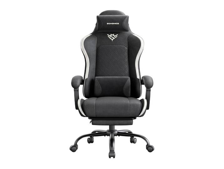 Chaise gaming ergonomique coussin d'assise à ressorts noir et blanc