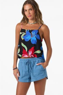 O'Neill s Matilda Floral Tank Top in Black, Size Small, Viscose
