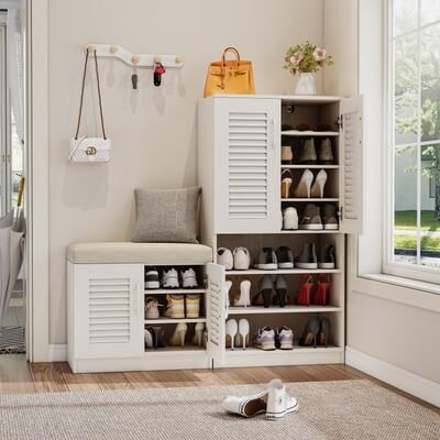 Kodotan sofa Multi functional Shoe Storage Cabinet with Bench & 7+3 Storage compartment, Adjustable layer board,Shoe Bench with Cushion