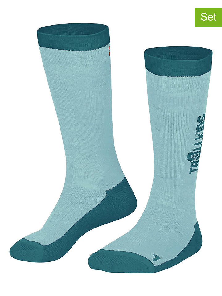 Trollkids 2er-Set: Ski-/ Snowboardsocken "Kids Ski" in Türkis - 27-30