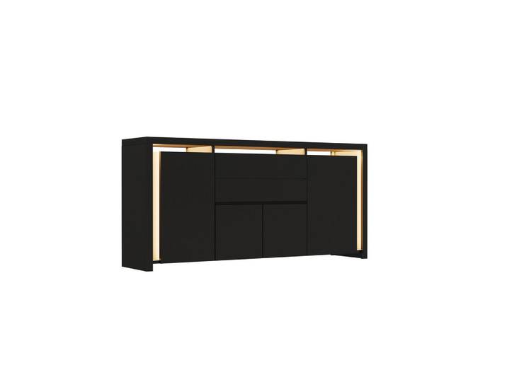 Shopentra Tv-Rack im Minimalstil mit großem Stauraum & Ambientebeleuchtung, Schwarz, 35x75x160 cm, Wohnzimmer, TV Möbel, TV-Ständer