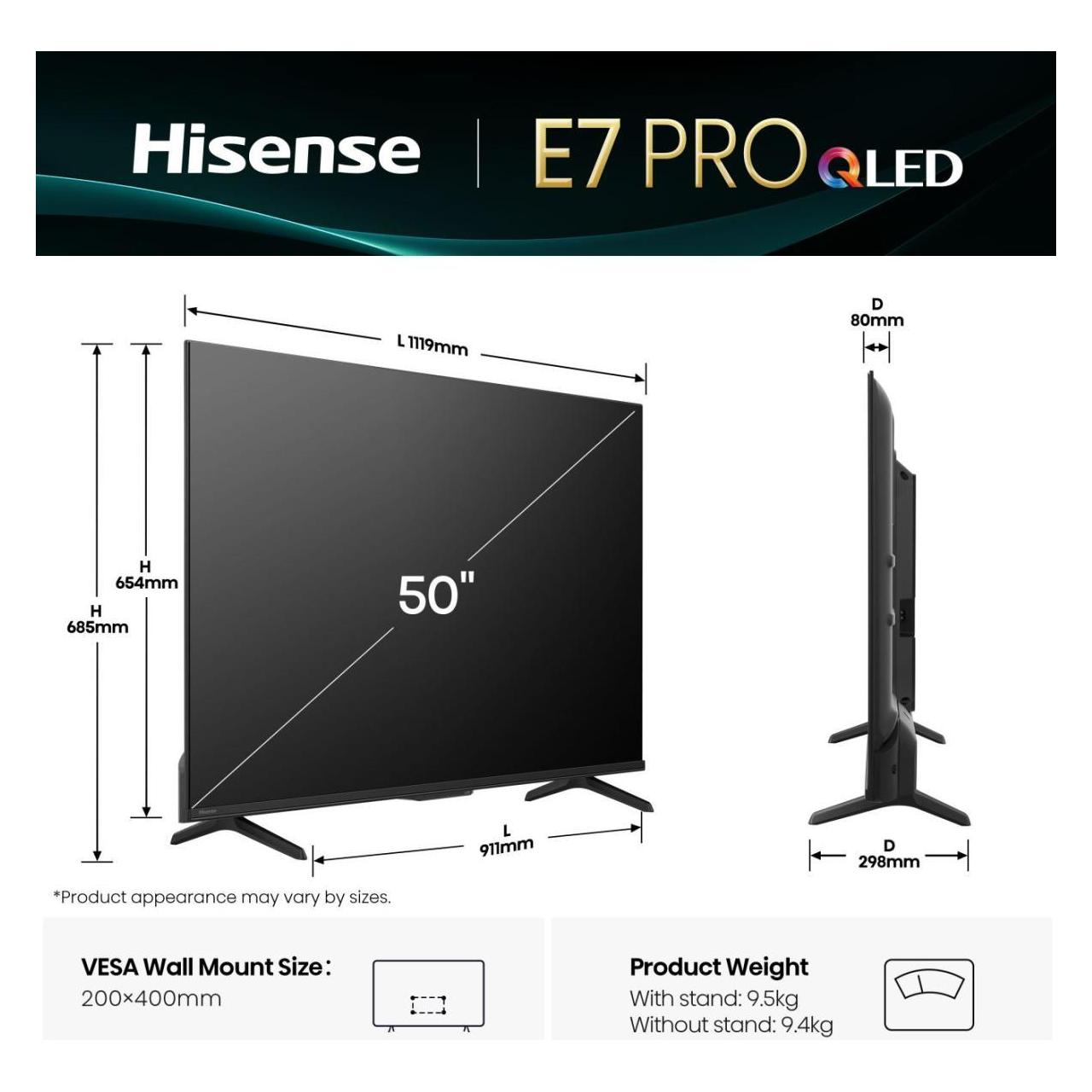 Hisense QLED Smart TV 50E7Q PRO ČR (50", QLED, 4K) (20016934)