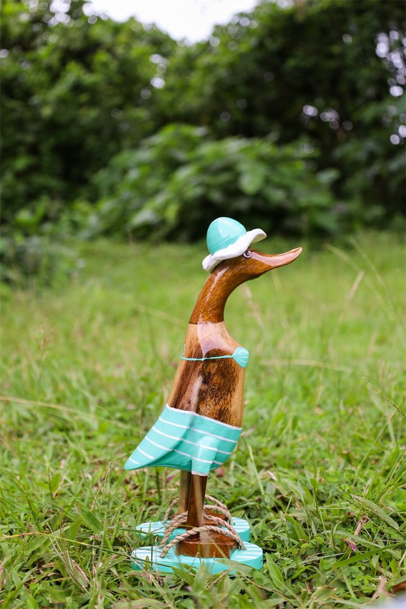 Houten eend Floor L turquoise wit