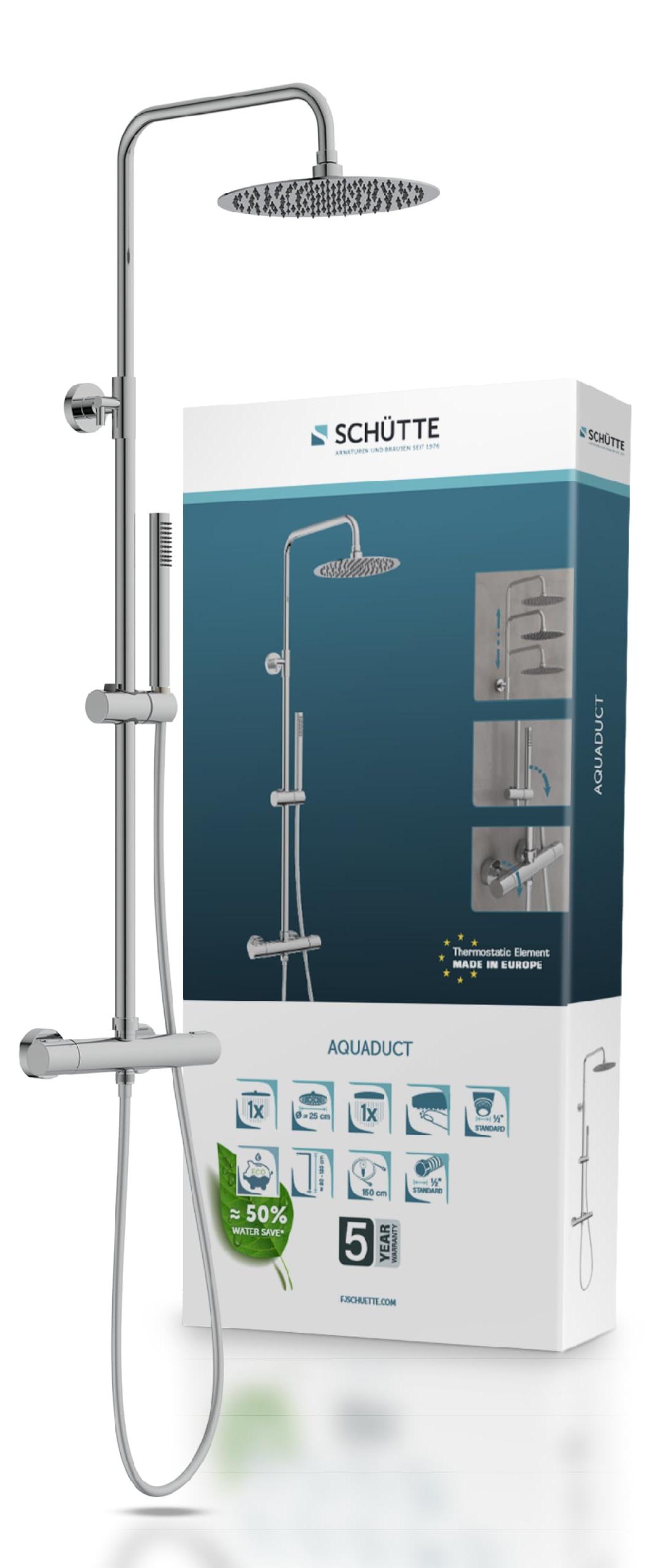 Duschsystem mit Thermostat, Regendusche Ø25 cm, Handbrause, chrom