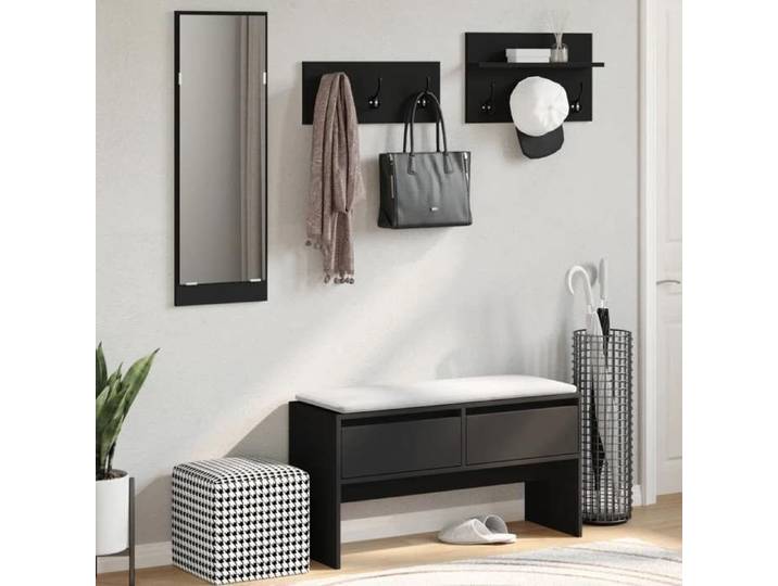 Noir Ensemble de meubles de couloir 4 pcs - Montage simple - noir - Bois d'ingénierie LH1118779