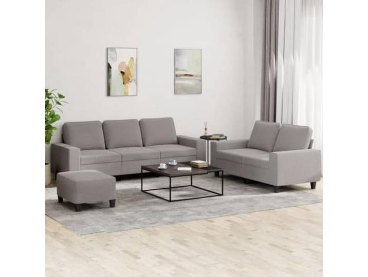 HEFZGDB 3-TLG. Sofagarnitur Taupe Stoff Sofa Sessel Hocker Set strapazierfähig atmungsaktiv langlebig Robustes Gestell bequem gepolstert Sitzfläche Wohnzimmer Einrichtung