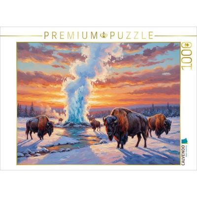 CALVENDO Puzzle Yellowstone National Park mit Bisons | 1000 Teile Lege-Größe 64 × 48 cm Foto-Puzzle für glückliche Stunden