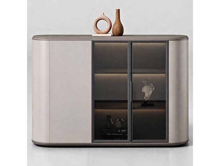 Xlmoebel Sideboard Elegantes Sideboard aus Holz und Glas mit stilvoller Beleuchtung, Made in Europa