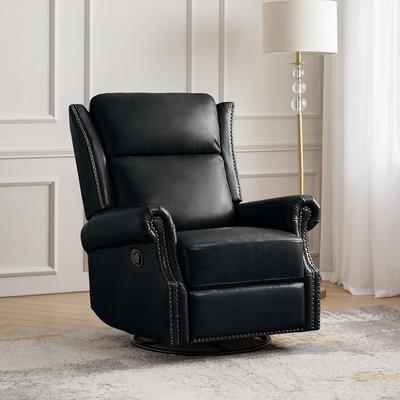 HULALA HOME Viviana Traditional Genuine Leather Manual Swivel Glider Recliner