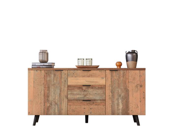 Flieks Sideboard, 3 Schubladen, Verstellbare Regale, Vintage, Braun, 35x70x140 cm, Kleinmöbel, Kommoden, Sideboards