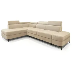 ECKSOFA AVISE M L-S Creme Velours-Stoff mit Schlaffunktion