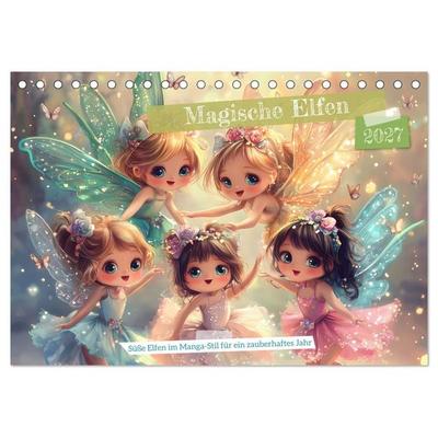 Magische Elfen - Süße Elfen im Manga-Stil für ein zauberhaftes Jahr (Tischkalender 2027 DIN A5 quer), CALVENDO Monatskalender