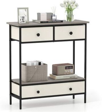 Costway Farmhouse Console Table with Open Storage Shelf for Hallway-Gray