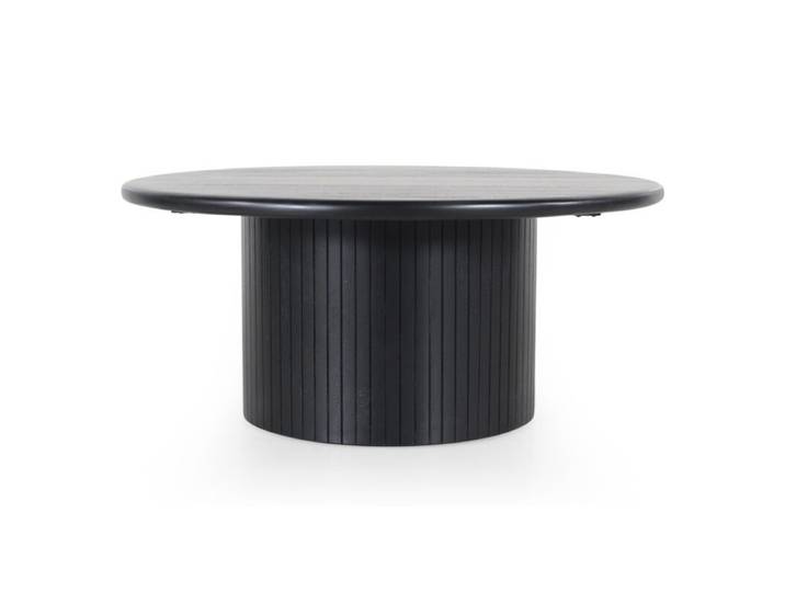CASA DOMA Tarifa Couchtisch rund aus Mango Massivholz - zwei Größen - 35 x 80 Couchtisch aus massivem Mangoholz, in elegantem Schwarz lackiert, Säulenfuß in modernem Lamellen-Design, in zwei Größen Modern, Zeitlos