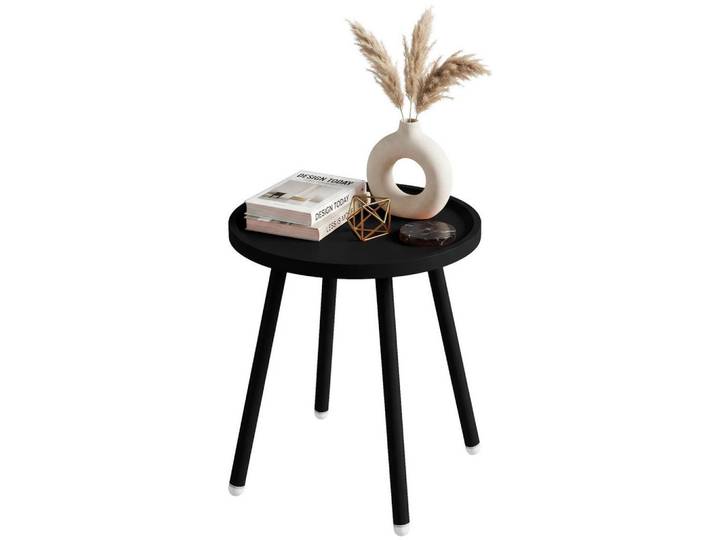 CLP Beistelltisch rund 40 cm Kunststoff Schwarz, Metall, Rund, 40x45x40 cm, Wohnzimmer, Wohnzimmertische, Beistelltisch