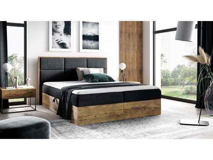 Fun Möbel Boxbett Schlafzimmerbett BARTEL in Stoff Faro (inkl. Kaltschaumtopper), Rahmen des Bettes in Artisan Eichen-Optik