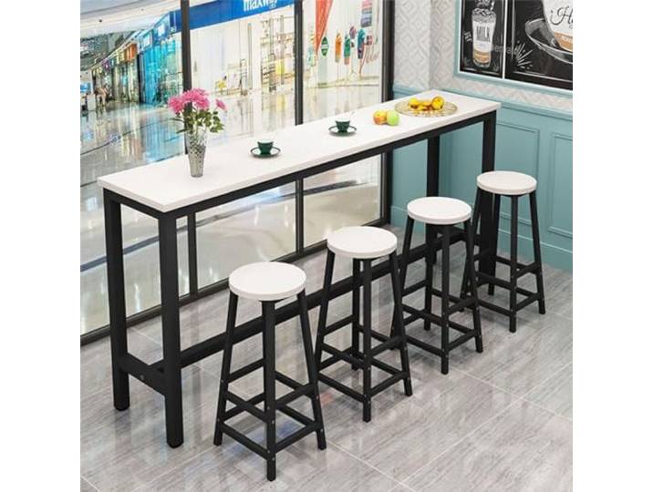 KERIVO Bartisch mit Barhocker Set,küchentheke aus Holz und Metall,Bartisch mit robustem Metallrahmen, Bar, Café, Restaurant, Balkon Weiß + Schwarz 180×30×100cm