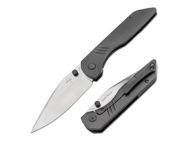 BÖKER PLUS Max Taschenmesser - Klinge aus CPM-S-35VN Stahl - Schwarzes EDC Messer mit TC4 Titan Griff - 1 Hand Messer mit Clip