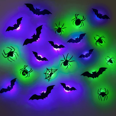 Top Demand Picks Scary LED Halloween Decorations, Glowing Bats And Spider 3D Wall Stickers For Haunted House Party Indoor & Outdoor Use bat 36pcs