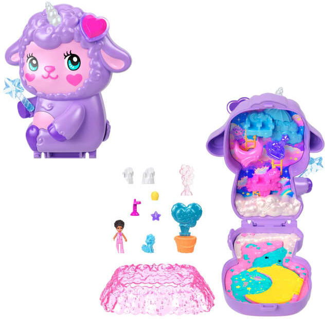Mattel Polly Pocket Cozy Dreamland Lamb Compact Playset for Kids - Includes Micro Doll, Accessories & Unicorn - Ages 4+