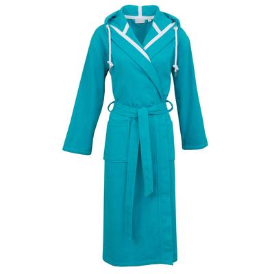 Unisex-Bademantel CARL ROSS "supercombed light" Gr. XS, blau (turquoise, weiß), L:125cm, Frottier, Hausmäntel, Kapuze