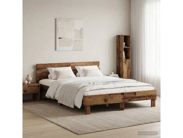 ELORAN®Lit double contemporain - Pour adulte - Cadre de lit - Bois ancien 140x190 cm - bois d'ingénierie Moderne_0067911