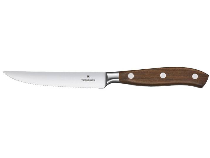 Steakkochmesser VICTORINOX Grand Maître Wood , braun (holzfarben, silberfarben, braun), Klingenlänge 12cm, Edelstahl, Kochmesser, Steakkochmesser
