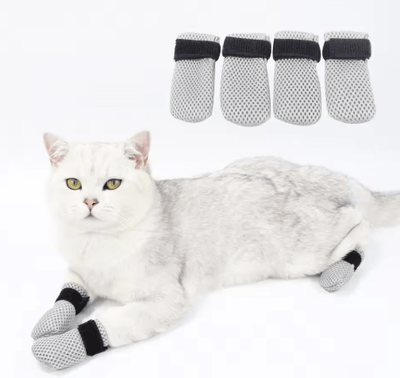 Inspire Picks Anti Scratch Cat Socks Soft Breathable Pet Booties With Secure Velcro Straps gray l