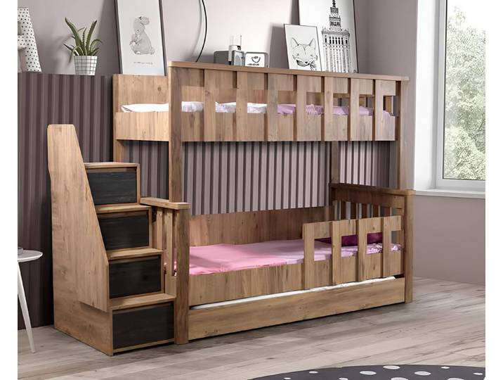 Xlmoebel Etagenbett Etagenbett mit Schubladen und Treppe für kleine Räume (Etagenbett, Etagenbett mit Treppe und Schubladen), Made in Europa