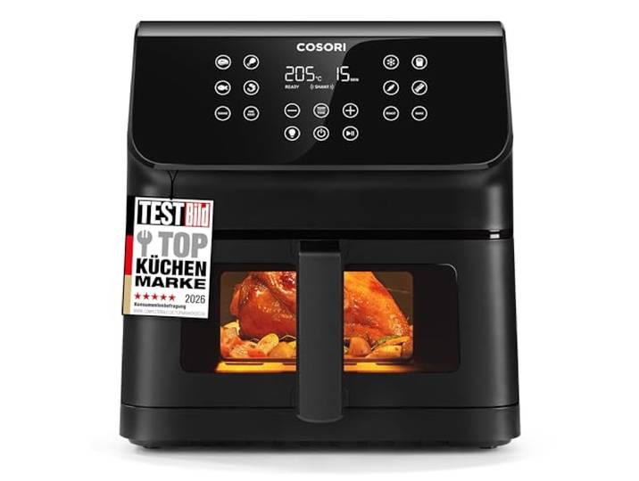 Cosori Airfryer, mit Sichtfenster, 12-in-1 6,2L Heissluftfritteuse Shake Reminder, Fritteuse 85 Prozent weniger Fett, 55 Prozent energiesparend, Onyx Schwarz
