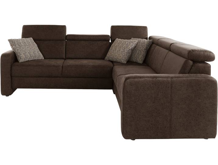 Ecksofa, Luxus-Microfaser, Dunkelbraun 247×227 cm, Kopfteilverstellung, Sit & More