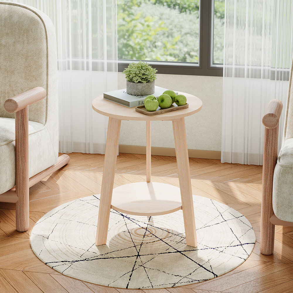 Norden Home Pedestal End Table Natural wood 60cm H X 48cm W X 48cm D