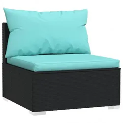 Garten-Mittelsofa mit Kissen Poly Rattan| vidaXL : Holzfarbe - Schwarz, Polesterfarbe - Meeresblau