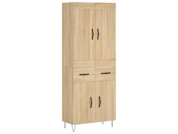HGFDVCMR Highboard Sonoma-Eiche 69,5x34x180 cm Holzwerkstoff Schrank Elegantes Highboard aus Holzwerkstoff in Sonoma-Eiche für Wohnzimmer mit stabilen Metallfüßen und viel Stauraum.