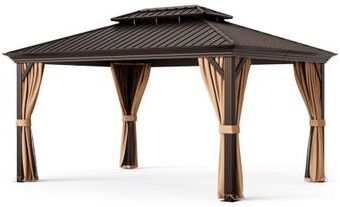 Costway 12' x 16' Double-Roof Hardtop Gazebo with Galvanized Steel Roof-Coffee