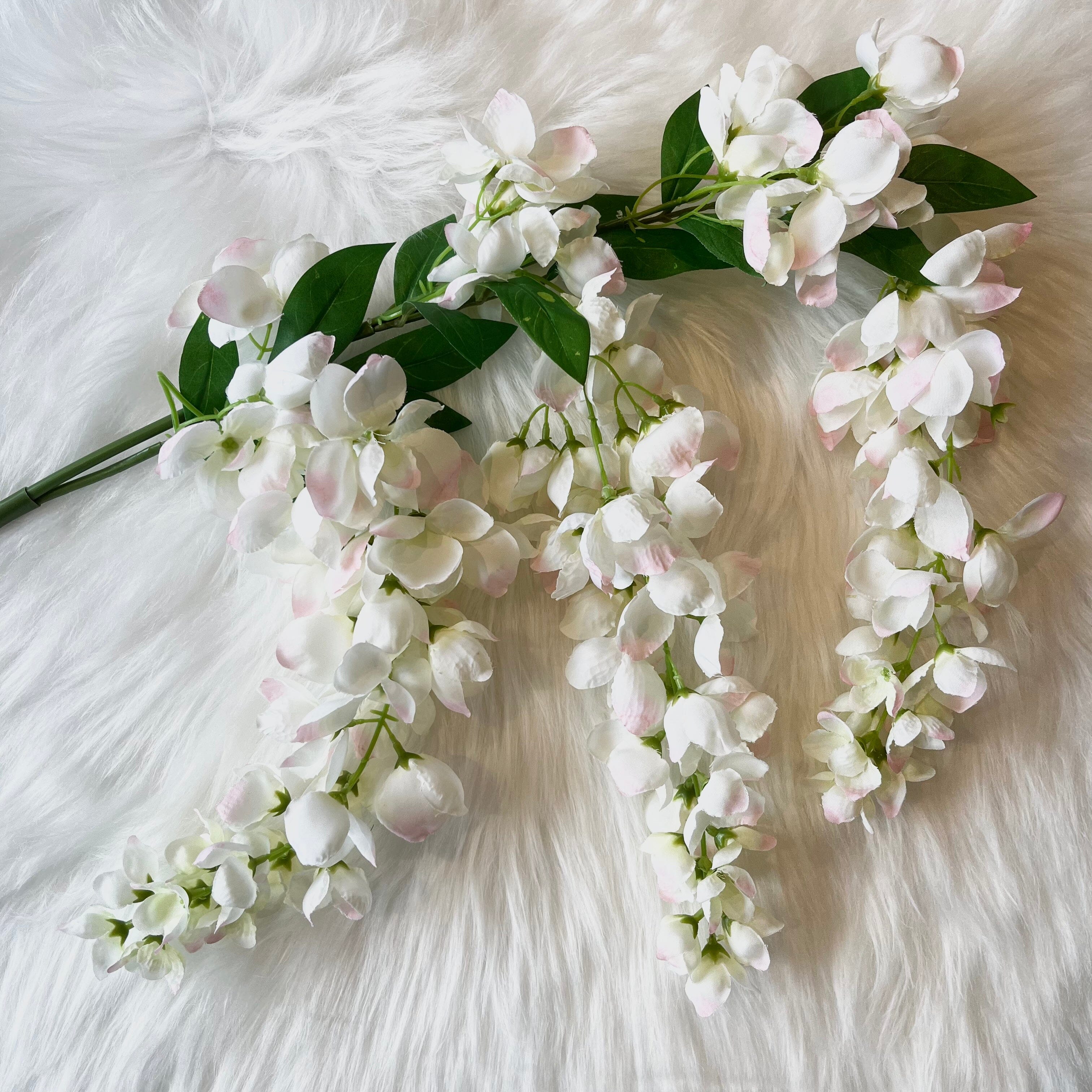 Faux Cream & Pink Wisteria Draping Single Stem Flower