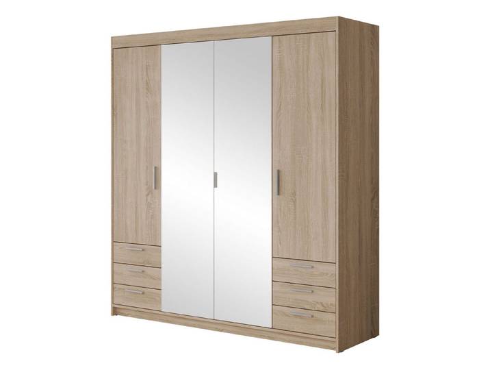 MIRJAN24 Kleiderschrank Elena 4D6S (mit vier Drehtüren und sechs Suchbladen) Frontspiegel, Kleiderstange