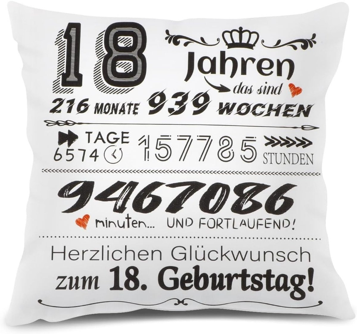 Kussensloop met felicitatie voor 18-jarigen - 45 x 45 cm