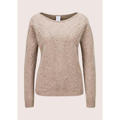 Longpullover MADELEINE "Pullover Kaschmirpullover mit Strukturstrick", Damen, Gr. 48, cappuccino, melange, Modern, regular fit, Pullover Longpullover
