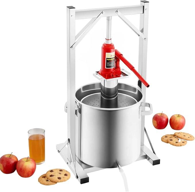 22L Hydraulische Obstpresse, 304 Edelstahl Fruchtpresse mit 3T Hydraulikheber, Manuelle Beerenpresse Weinpress Gemüsepresse Saftpresse für Hausbrauen, Weine, Säfte, Gemüse,Presse 150kg