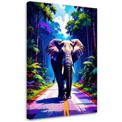 LEINWANDBILD Elefant auf der Straße Dschungel 40x60cm