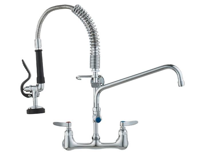 Robinet commercial VEVOR avec douchette de pré-évier\, robinet de cuisine hauteur 53 cm\, bec pivotant 30\,5 cm\, robinet d'évier de cuisine pour montage mural\, appareil en laiton avec douchette extractible\, pour évier 1/2/3 compartiments